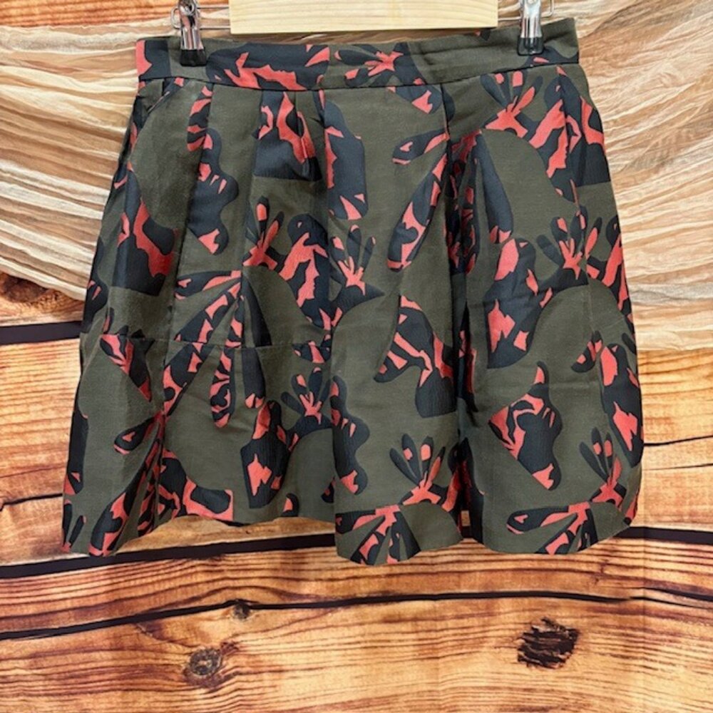 Banana Republic Womens Dark Green W/Pink/Navy Print A Line Skirt Size 10P‎